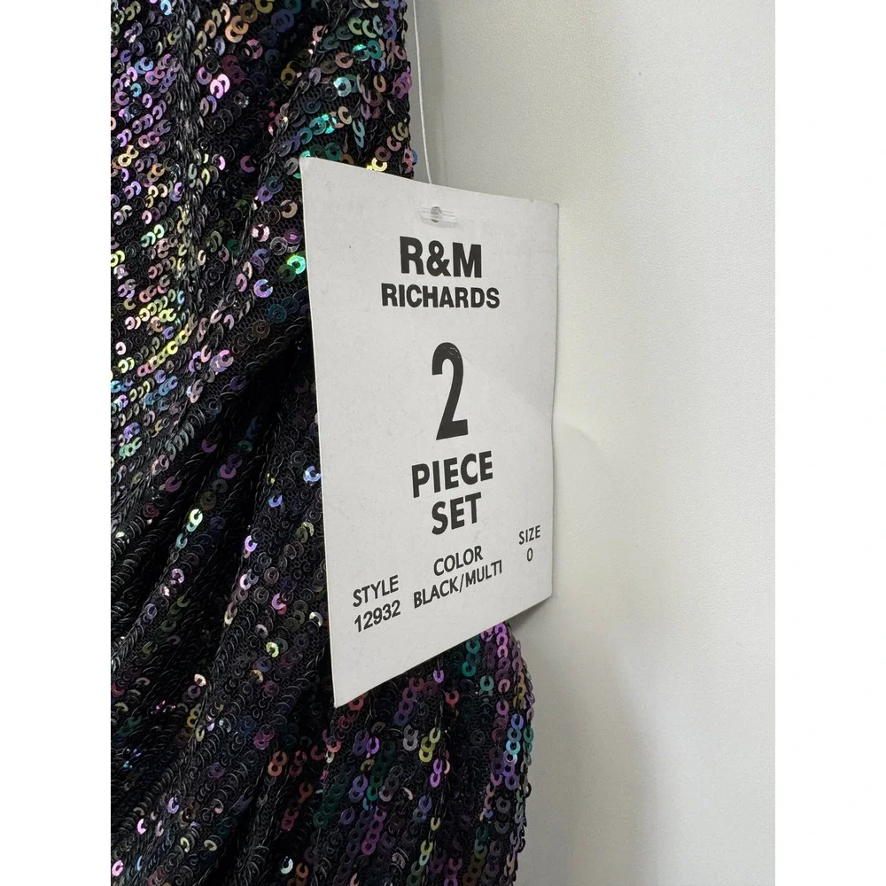 Morgan & Co Homecoming 2-pc Skirt Set Womens 0 Black Multi Sequin Party Glam NWT